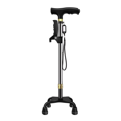 Adjustable Walking Cane with Armrest Four Big Feet Crutches with LED Light