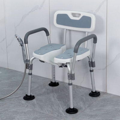 Alloy Shower Chair Anti-slip Toilet Bath Chair with Private Parts Cleaning Design