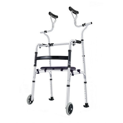 Multi Purposes Aluminum Rollator Walk Training Disabled Walking Aid with 4 Wheels
