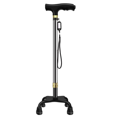 Adjustable Walking Cane with Armrest Four Big Feet Crutches with LED Light