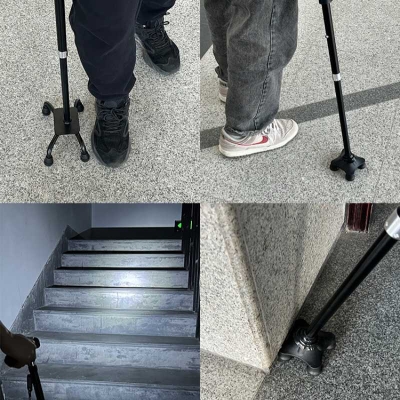 Lightweight Walking Stick Elderly Walker Cane with Adjustable LED and 2-Type Corners