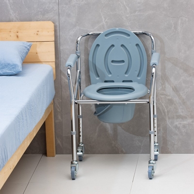 Moving Commode Chair Foldable Toilet Wheelchair for the Elderly