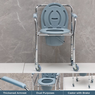 Moving Commode Chair Foldable Toilet Wheelchair for the Elderly