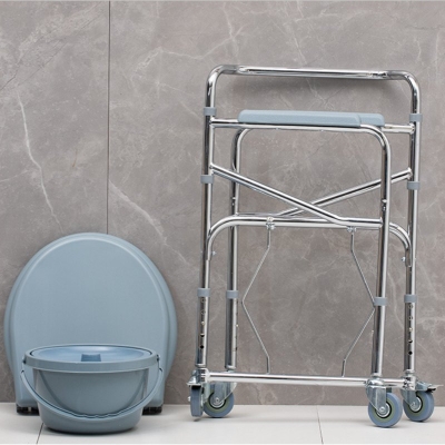 Moving Commode Chair Foldable Toilet Wheelchair for the Elderly