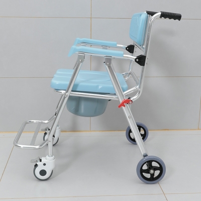 Folding Aluminium Alloy Toilet Wheelchair Commode Shower Chair with Wheels