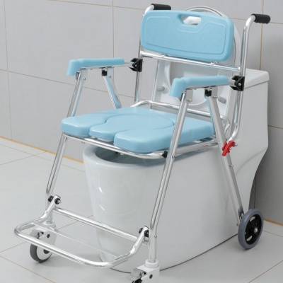 Folding Aluminium Alloy Toilet Wheelchair Commode Shower Chair with Wheels