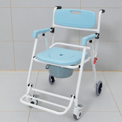 Folding Aluminium Alloy Toilet Wheelchair Commode Shower Chair with Wheels