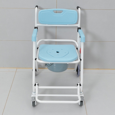 Folding Aluminium Alloy Toilet Wheelchair Commode Shower Chair with Wheels