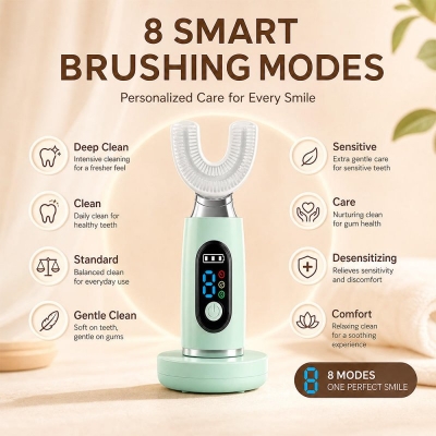 U-Shape Wireless Sonic Toothbrush with LCD & Charging Dock