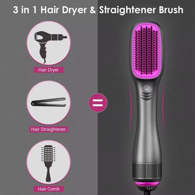 3-in-1 Hair Straightener Brush - Dryer + Comb + Hot Air Styler