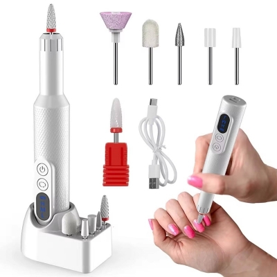 18000RPM Rechargeable Nail Drill Kit with Charging Base &ndash; Manicure Pedicure Device with Sanding Heads